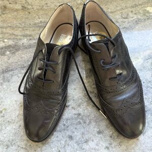 Michael Kors Black Leather Brogue Derby Oxfords real leather